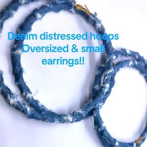 Oversized distressed jean earrings